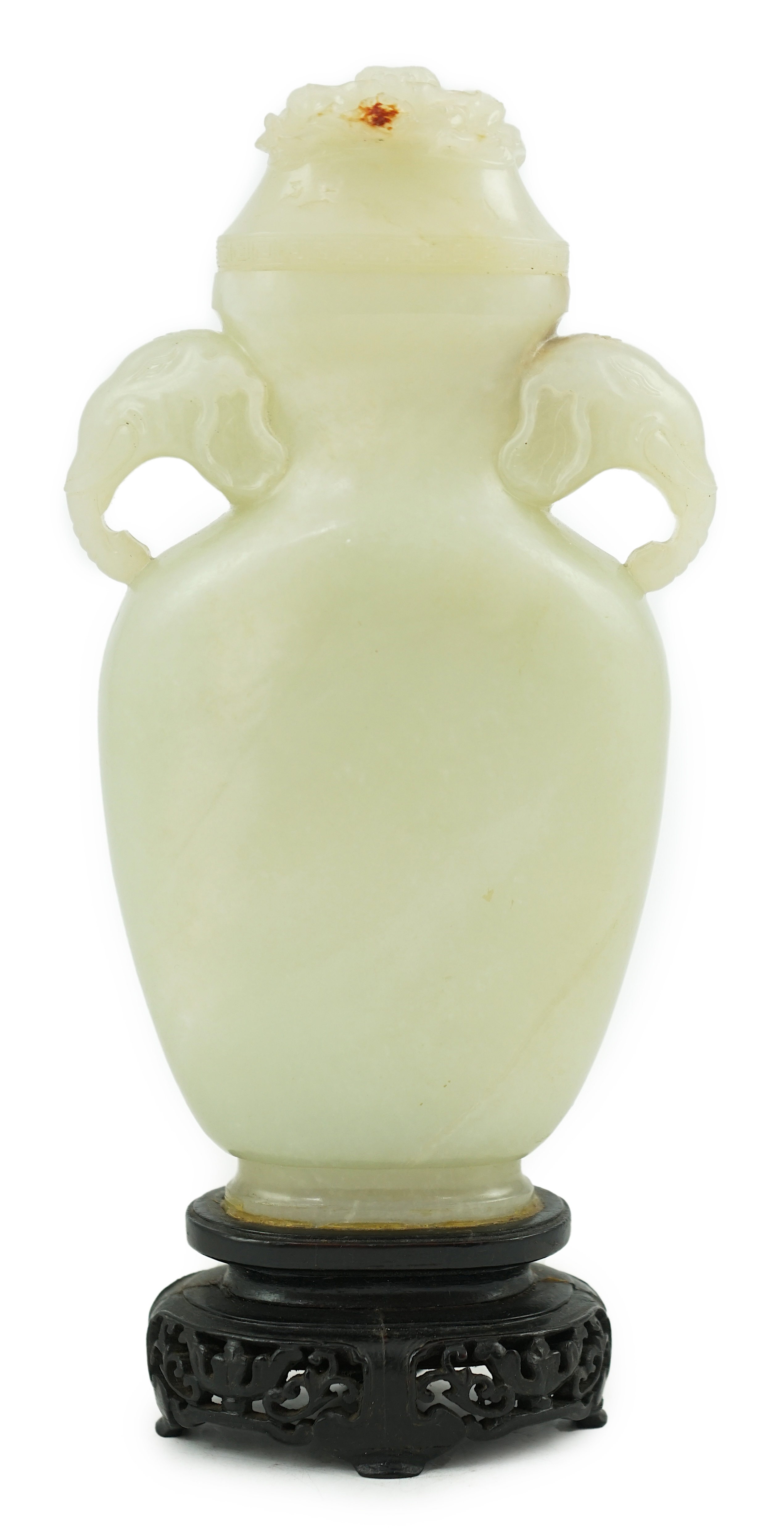 A Chinese pale celadon jade flask-form vase and cover, Qianlong/Jiaqing period, c.1780-1820